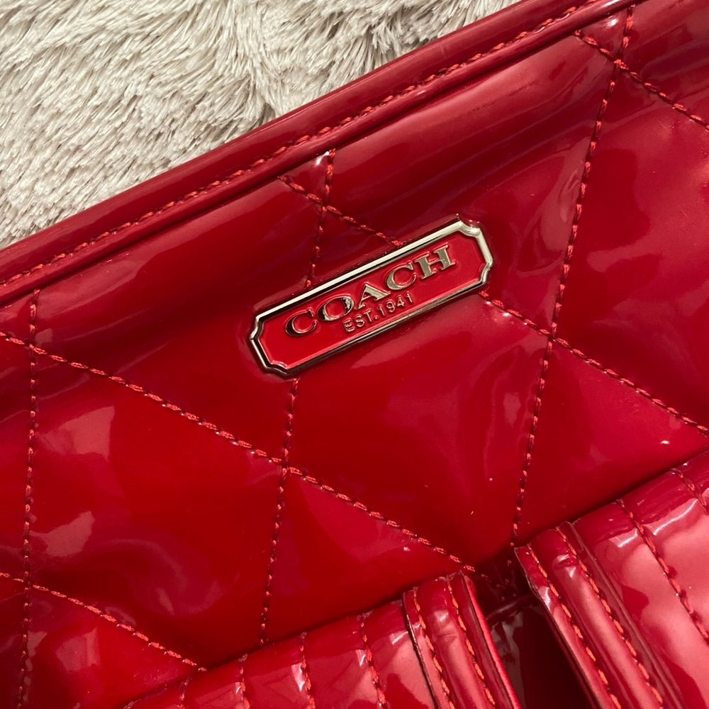 Coach Red Patent Leather Quilted Shoulder Bag with Dual Front Pockets - Picture 6 of 10